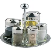 Aps 40485 Menage, Ø 16 cm, Höhe 20 cm, Set besteht aus: Salz- und Pfefferstreuer, Essig- und Ölbehälter, Zahnstocherbehälter