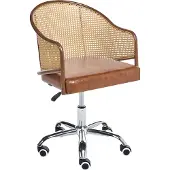 Beliani Schreibtischstuhl Braun Kunstleder Polyrattan Wiener Geflecht Rückenlehne Höhenverstellbar Drehbar Armlehnen Retro Stil Bürostuhl Home Office