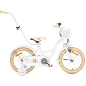 Sun baby Flower Bike Kinderfahrrad für Mädchen 16 Zoll, ab 4 Jahre, mit Stützrädern, abnehmbarer Schubstange, Korb, Klingel, Rücktrittbremse & V-Brake