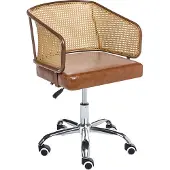 Beliani Schreibtischstuhl Braun Kunstleder Polyrattan Wiener Geflecht Rückenlehne Höhenverstellbar Drehbar Armlehnen Retro Stil Bürostuhl Home Office