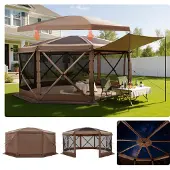 Vevor Pop-up-Pavillon, 4,57 x 4,57 m, großes 8-seitiges Campingzelt mit abnehmbarem Dach & Tragetasche, Partyzelt, Sonnenschutz für 12–15 Personen, für Garten & Terrasse, Braun