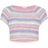 Apricot Klassische Bluse "Handgehäkeltes gestreiftes Crop-Top", Damen, Gr. L (40), pink, Strick, Obermaterial: 100% Polyacryl PAN., gestreift, Raglanärmel, Blusen Klassische Bluse, Häkeln