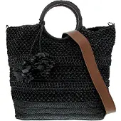 Tamaris Shopper "Shopper TAS Kassandra", Damen, Gr. B/H/T: 41cm x 31cm x 14cm 0, schwarz (schwarz 100), Papierstroh, Taschen Shopper