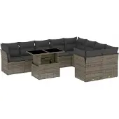 vidaXL 10-tlg. Garten-Sofagarnitur mit Kissen Grau Poly Rattan