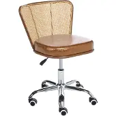 Beliani Schreibtischstuhl Braun Kunstleder Polyrattan Wiener Geflecht Rückenlehne Höhenverstellbar Drehbar Retro Stil Bürostuhl Home Office