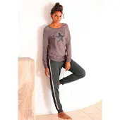 Buffalo Pyjama , Damen, Gr. 32/34, lila (mauve, schwarz), Single Jersey, Obermaterial: 100% Baumwolle, Basic, Basic lang, Rundhals, Raglanärmel Rippbündchen, Homewear-Sets Pyjama, mit Sternenprint