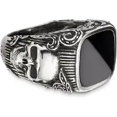 Cai Ring 925/- Sterling Silber Onyx schwarz Mattiert 3,500ct Silbergrau