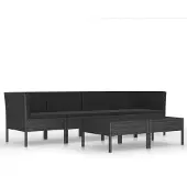 vidaXL 6-tlg. Garten-Lounge-Set mit Auflagen Poly Rattan Schwarz