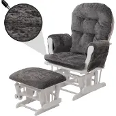 MCW Relaxsessel MCW-C76, Schaukelstuhl Schwingstuhl mit Hocker Stoff Chenille (465g/m²) dunkelgrau, Gestell weiß