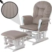 Mendler Relaxsessel MCW-C76, Schaukelstuhl Sessel Schwingstuhl mit Hocker Stoff Cord 320g/m² hellgrau Gestell weiß