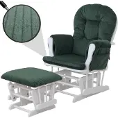 Mendler Relaxsessel MCW-C76, Schaukelstuhl Sessel Schwingstuhl mit Hocker Stoff Cord 320g/m² grün Gestell weiß