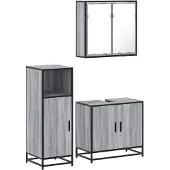 vidaXL 3-tlg. Badmöbel-Set Grau Sonoma Holzwerkstoff