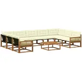 vidaXL Outdoor-Sofagarnitur mit Kissen 10 pcs Natur und Creme