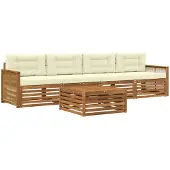vidaXL Outdoor-Sofagarnitur mit Kissen 5 pcs Natur und Creme