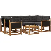 vidaXL Outdoor-Sofagarnitur 7 stk. Natürlich und Schwarz