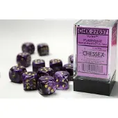 Chessex 16mm d6 with pips Dice Blocks (12 Dice) - Vortex Purple w/gold