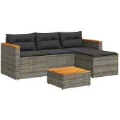 vidaXL 3-tlg. Garten-Sofagarnitur mit Kissen Grau Poly Rattan