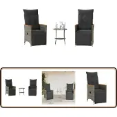 vidaXL 3-tlg. Bistro-Set mit Kissen Grau Poly Rattan