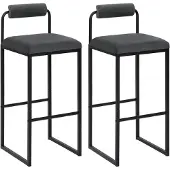 Woltu Barhocker 2er Set mit Fußstütze, Hochstuhl, Samthocker, aus Metall, Dunkelgrau