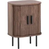 Beliani Nachttisch Dunkelbraun MDF-Platte mit 2 Schiebetüren Lamellen-Optik Retro Nachtkonsole Nachtschrank Schlafzimmer Ausstattung