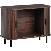 Beliani Sideboard Dunkelbraun MDF-Platte mit 2 Schiebetüren Lamellen-Optik Retro Mehrzweckschrank Schlafzimmer Wohnzimmer Esszimmer Ausstattung
