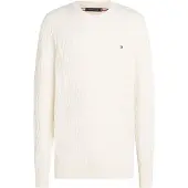 Tommy Hilfiger Strickpullover "CLASSIC CABLE CREW NECK mit Strukturstrick und Flaglabel" unifarben, casual, regular fit, Baumwolle, Rundhals