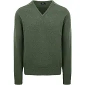 William lockie Pullover Lammwolle V-Ausschnitt Olivgrün
