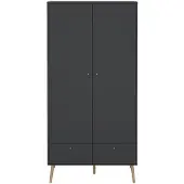 CALICOSY Bodo Kleiderschrank 200x99x58cm, 2 Türen, 2 Schubladen matte grau.