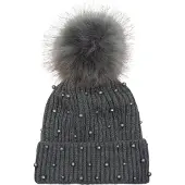 StyleBREAKER Bommelmütze "Strick Bommelmütze mit Perlen und Fleece Futter" 1 Stk.