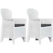 vidaXL Gartenstühle 2 Stk. mit Kissen Weiß Kunststoff Rattan-Optik