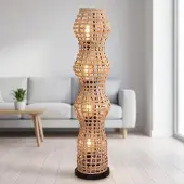 Licht-Erlebnisse Stehlampe Rattan Boho Metall Schwarz E27 H:111 cm Korb Stehleuchte Wohnzimmer