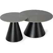 CALICOSY - Set aus 2 runden Couchtischen in Grau - LOUNA