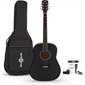 Gear4Music Dreadnought-Akustikgitarre für Linkshänder mit Zubehörset von Schwarz