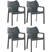 CLP Gartenstuhl Diva 4er Set, Kunststoff, stapelbar, wetterfest, mit Armlehnen dunkelgrau