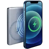Grundig Kabellose Powerbank 5000mAh - Power Bank Mini 15W Geeignet für Magsafe Kabelloses Laden - Ladegerät mit USB-C-Anschluss zum Aufladen von 2 Geräten - 10,4 x 6,7 x 0,85 cm