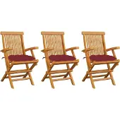 Prolenta Maison Exclusive - Klappstühle mit weinroten Kissen, 3-teilig, Massivholz Teakholz