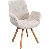 Riess Drehbarer Design Stuhl BALTIC beige Bouclé natur Eiche Massivholz-Beine mit Armlehne Esszimmerstuhl Essstuhl