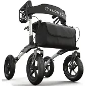 Aktiv shop GmbH ELONEO Rollator faltbar mit Sitz, Outdoor Rollator mit Luftbereifung inkl. Sitzfläche, Rückengurt, höhenverstellbare Gehhilfe aus Aluminium