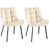 CLP 2er Set Esszimmerstuhl Saranda mit Rückenlehne und schwarzem Metallgestell creme Material Samt