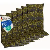 NYVI Gartenstuhl Auflagen Hochlehner 6er Set Barcelona - UV-Beständig, Atmungsaktiv, Strapazierfähig - Hochlehnerauflagen Sitzkissen Outdoor - Sitzauflagen für Gartenstühle 118x50cm Gelbe Blume