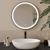 LOMAZOO Badezimmerspiegel 60 cm Rund - Mit Schwarzem Rahmen - Mit Beleuchtung