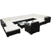 vidaXL 12-tlg. Garten-Lounge-Set mit Kissen Poly Rattan Schwarz