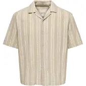 Only & Sons Kurzarmhemd "ONSWALKER RLX RESORT SS 035 SHIRT", Herren, Gr. S, N-Gr, beige (chinchilla), Web, Obermaterial: 52% Baumwolle, 48% Polyester, gestreift, relaxed fit normal, Hemden Kurzarmhemd