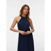 Vero Moda Maxikleid "VMEASY JOY S/L LONG HALTERNECK DRESS WVN", Damen, Gr. M, N-Gr, blau (navy blazer), Web, Obermaterial: 100% Viskose, unifarben, knöchellang, Neckholder, Kleider Maxikleid, Viskose