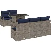 vidaXL Gartensofa-set mit Speicher mit Kissen 6 pcs Grau Poly-Rattan
