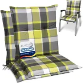 Beautissu 2er Set Sunny GR Niedriglehner Auflagen 100x50 cm in Grün Kariert
