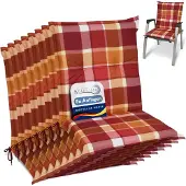 Beautissu 8er Set Sunny RO Niedriglehner Auflagen 100x50 cm in Rot Kariert