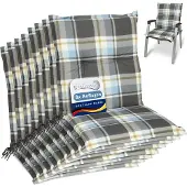Beautissu 8er Set Sunny BK Niedriglehner Auflagen 100x50 cm in Blau Kariert