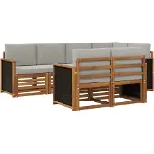vidaXL Ecksofa Set mit Kissen 6 pcs Natürlich und Hellgrau