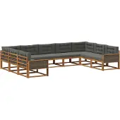 vidaXL Outdoor-Sofagarnitur mit Kissen 9 pcs Natur und Anthrazit